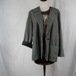LISA JOSEPHS sz L vintage 90's Gingham Check Front Pocket BLAZER Shacket Jacket